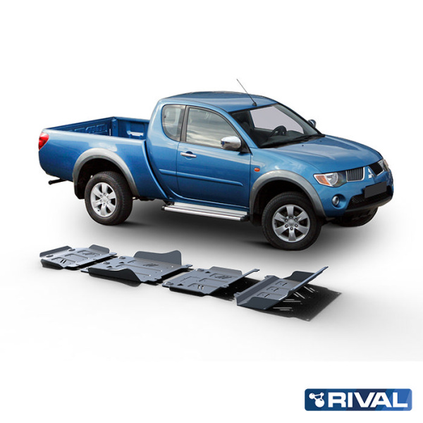 Skid Plate Set (Radiator, Engine, Gearbox, Transfer Case) Mitsubishi L200 2006-2014; 2013-2015; Pajero Sport 2004-2008; 2008-2013; 2013-2016; 3 l. / gasoline; 3,2 l. / gasoline; 3,2 l. / diesel